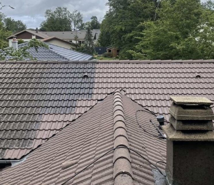 Exemple de rénovation de toiture : démoussage avant/après